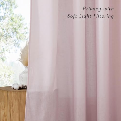 Blush Pink Short Linen Curtains for Kitchen (Blush Pink / 42"W x 63"L (Pack of 2))