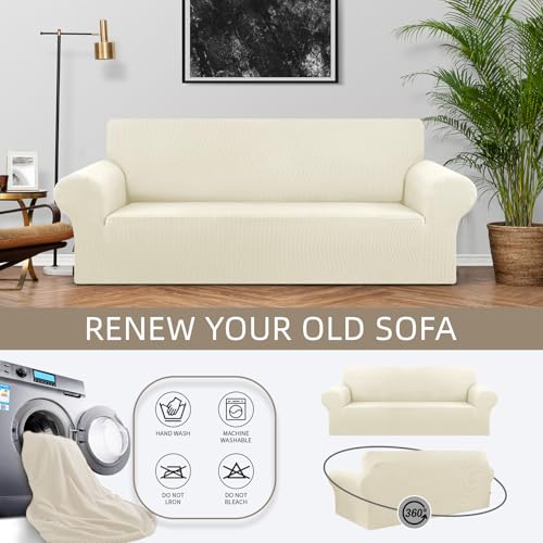 Stretch Loveseat Couch Cover (Beige / Medium)