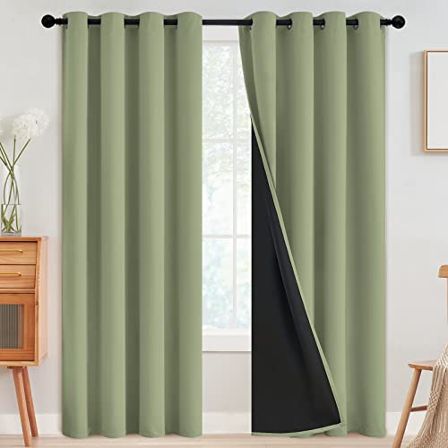 Sage 100% Blackout Curtains Room Darkening Living Room 84 Inch (Sage / 52"W x 84"L (Pack of 2))