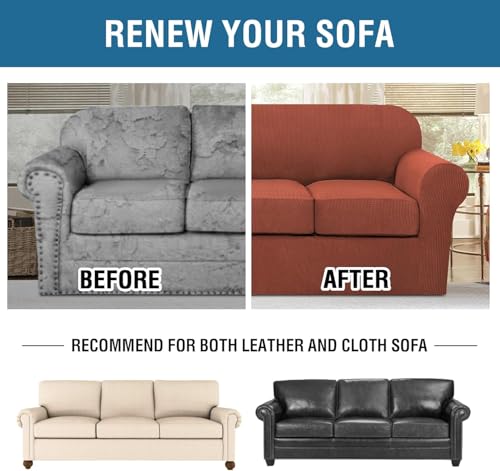 4 Piece Stretch Sofa Covers for 3 Cushion Couch Covers for Living Room Furniture Slipcovers (Large Plus / Rust)