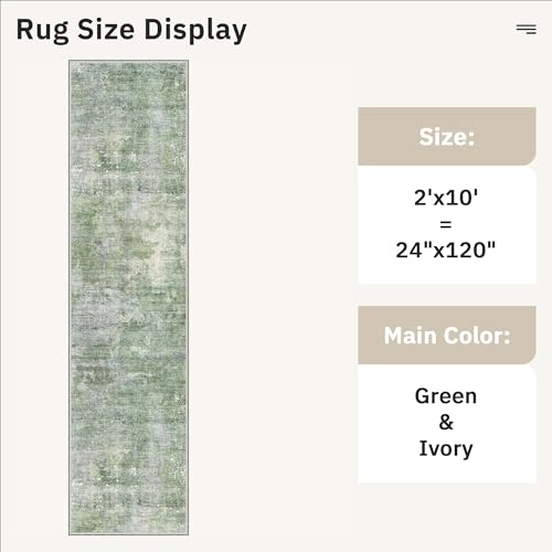 Abstract Runner Rug 2x10 Hallway Kitchen Runners Green (Green/Ivory / 2' x 10' (Runner))