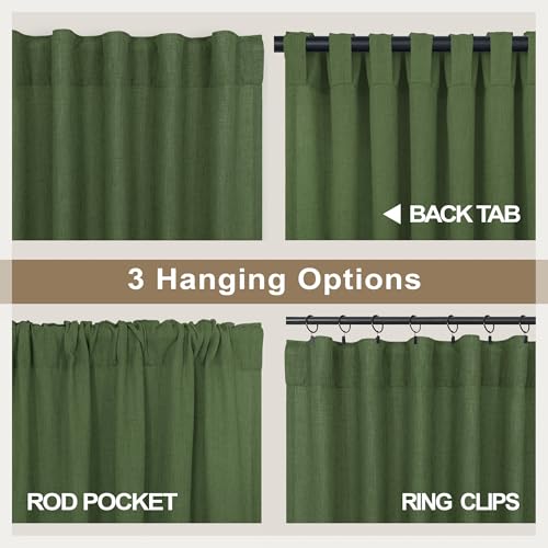 Olive Green Curtains 96 Inches 8 FT Long for Living Room 2 Panels Back Tab Pocket Drape Thick Sheer Linen Cotton Modern Rustic Trendy Earthy Army Moss Green Curtain for Bedroom Farm House Decor (52"W x 96"L (Pack of 2) / Olive Green)