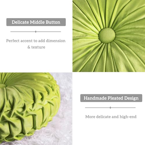 Set of 2 Apple Green Velvet Decorative Round Pleated Throw Pillows (Apple Green)