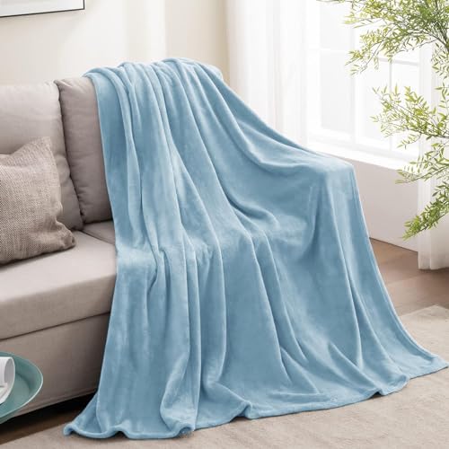 Fleece Blanket Soft Plush Throw for Couch Washed Blue 50"x60" (Washed Blue / Throw(50"x60"))