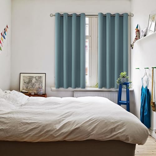 Stone Blue Blackout Curtains for Bedroom 45 Inch Long (Stone Blue / 52"W x 45"L (Pack of 2))