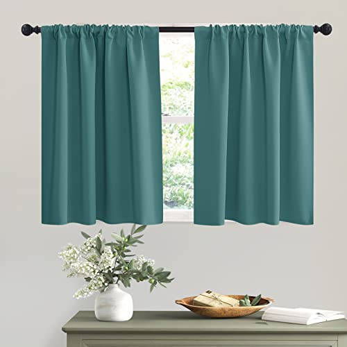 Short Teal Blackout Curtains for Small Bedroom Kitchen Cafe Window (Teal / 42"W x 36"L (Pack of 2))