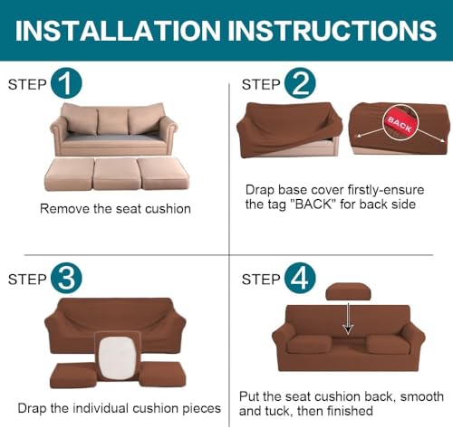 4 Piece Sofa Covers for 3 Cushion Couch Sofa Slipcover Soft Couch Cover for Dogs Washable Furniture Cover with 3 Individual Large Cushion Covers Feature Fabric (L Sofa (3 Cushion) / Caramel)