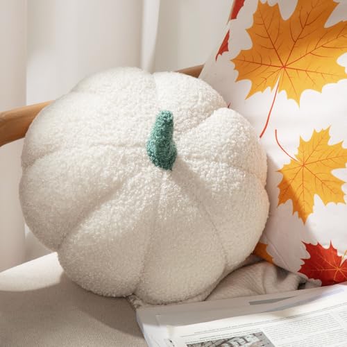 1 Pcs 3D Pumpkin Pillow Fall Decor Halloween Cushions (White)