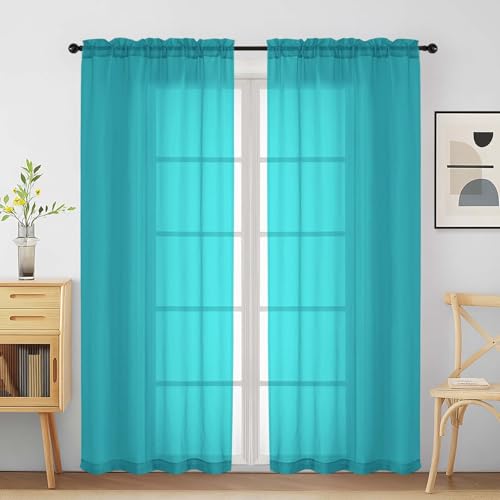 Turquoise Sheer Curtains for Window 72 inches Long 2 Panels Set (42"W x 72"L (Pack of 2) / Turquoise)