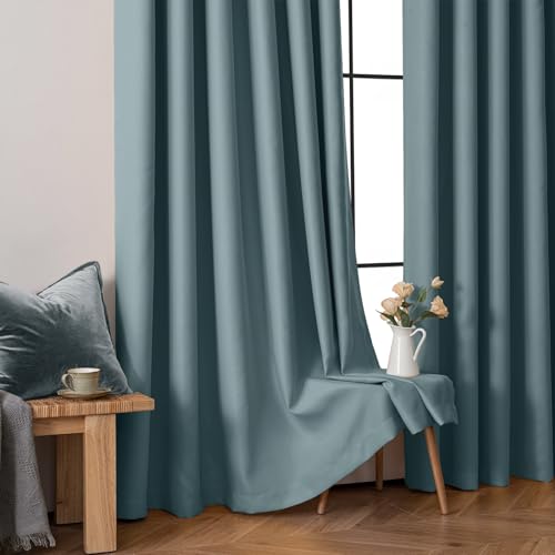 Greyish Blue Blackout Bedroom Curtains Drapes 96 Inch Long 52"x96" (Greyish Blue / 52"W x 96"L (Pack of 2))