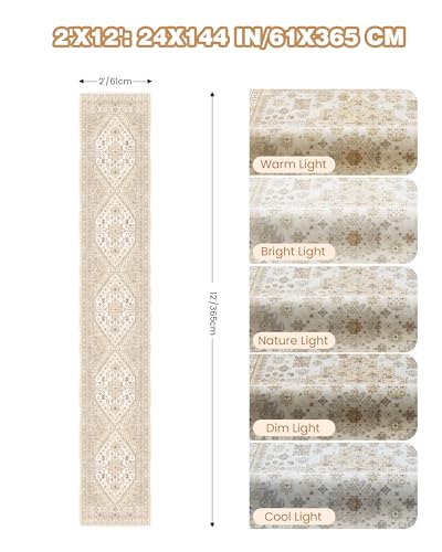 Hallway Runner Rug 2x12 Extra Long Washable Runner (Cream/Beige / 2' x 12' (Runner))