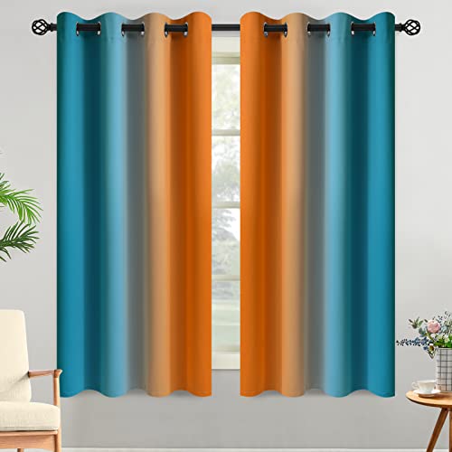 Orange Blue Ombre Curtains 52x63 Inche Long 2 (52"W x 63"L (Pack of 2) / Orange and Blue)