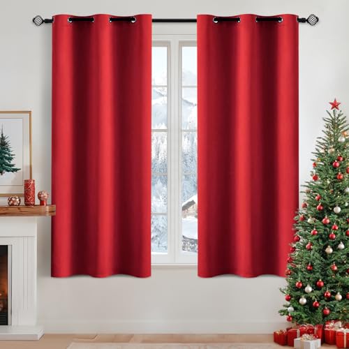 Red Blackout Bedroom Curtains 63 Inch Long Light Blocking (Red / 42"W x 63"L (Pack of 2))