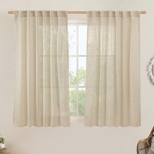 Semi Sheer Linen Curtains 45 Inches Long 2 Panels for Small Window (Linen / 52"W x 45"L (Pack of 2))