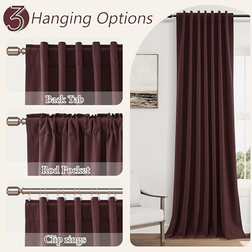 100% Blackout Curtains 84 Inch Length 2 Panels Set for Living Room Bedroom Back Tab Thermal Insulated Black Out Linen Drapes Room Darkening Reddish Brown (Reddish Brown / 52"W x 84"L (Pack of 2))