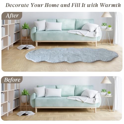 Fluffy Faux Rabbit Fur Rug Runner 2'x6' (Grey / 2' x 6')