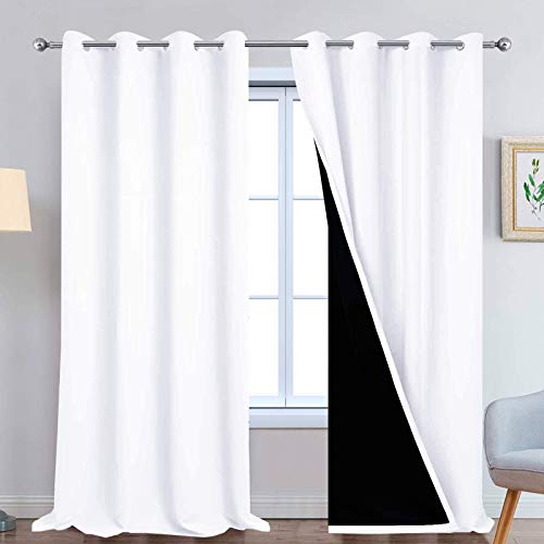 Pure White 100% Blackout Curtains 108 Inches Long 52" Wide 2 Panel (52"W x 108"L (Pack of 2) / Pure White)