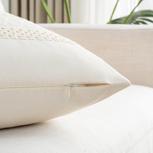 Set of 1 Boho Cream Decorative Throw Pillow Cover 16x16 Inch for Couch Bed Sofa (16" x 16" (Pack of 1) / Cream)