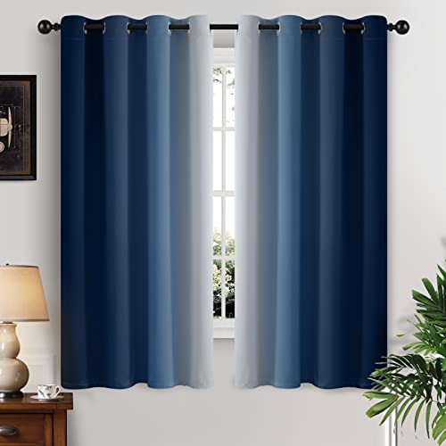 Ombre Curtains Blue and Greyish White for Living Room (52"W x 63"L (Pack of 2) / Blue)