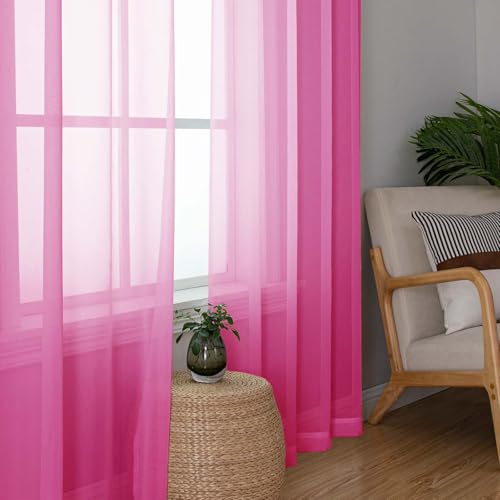 Hot Pink Sheer Curtains 72 Inches Long 2 Panels (Hot Pink / 42"W x 72"L (Pack of 2))