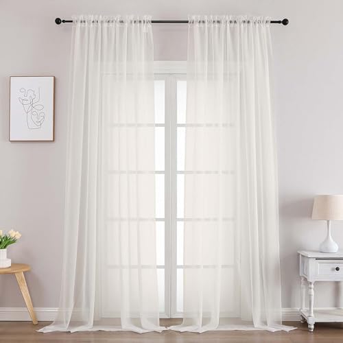 Extra Long Ivory Sheer Curtains 120 Inches Long 2 Panels (Ivory / 59"W x 120"L (Pack of 2))