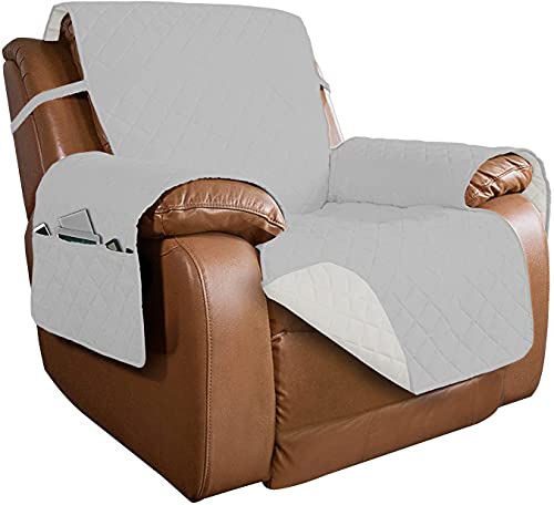 Reversible Recliner Chair Covers Couch Covers for Dogs (Large Recliner / Light Gray/Ivory)