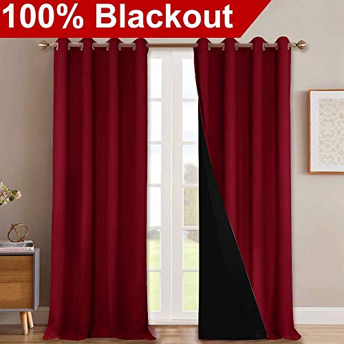 Cold Blocking 100% Blackout Curtains (Burgundy Red / 52"W x 108"L (Pack of 2))