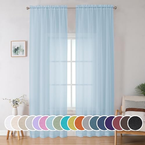 Sheer Curtains 96 inches Long for Bedroom Living Room (Sky Blue / 42"W x 96"L (Pack of 2))