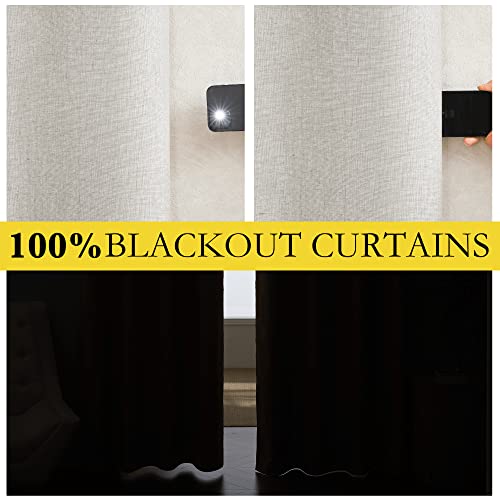 100% Absolutely Blackout Linen Curtains with Thermal Insulated White Liner (62"W x 95"L (Pack of 2) / Ivory)
