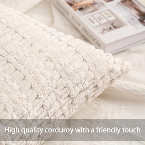 Pack of 2 Corduroy Decorative Throw Pillow Covers 22x22 Inch (Cream White / 22" x 22" (Pack of 2))