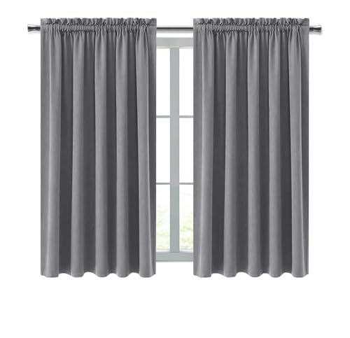 Wide Blackout Curtains for Bedroom Living Room 70 x 72 Inch Long Grey (Grey / 70"W x 72"L (Pack of 2))