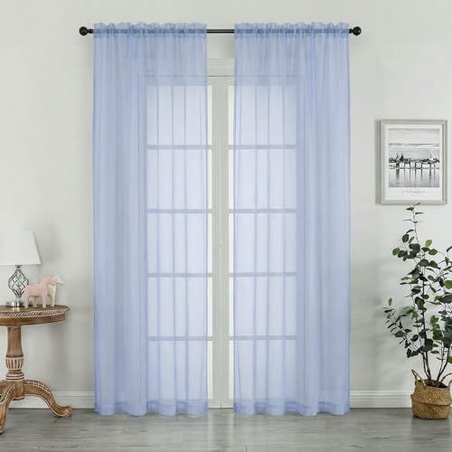 Sheer Curtains 84 inches Long 2 Panels Set for Living Room (Demin / 42"W x 84"L (Pack of 2))