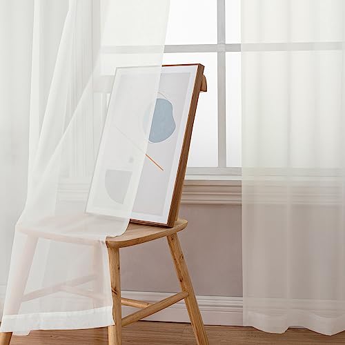 Rod Pocket Top Solid Voile Sheer Curtains for Bedroom (Ivory / 42"W x 54"L (Pack of 2))