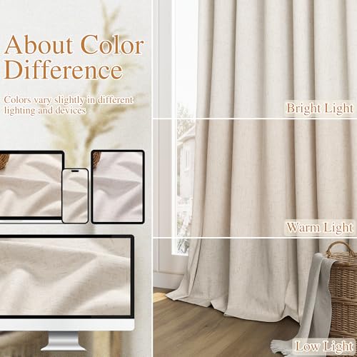 100% Blackout Linen Curtains 90 Inch Long for Bedroom 2 Panels Linen