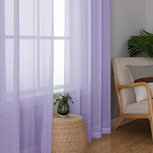 Lavender Sheer Curtains 72 Inches Long 2 Panels for Living Room (Lavender / 42"W x 72"L (Pack of 2))