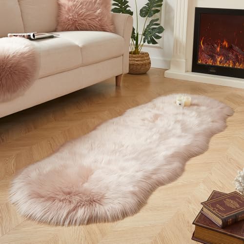 Faux Sheepskin Rug (2' x 6' (Sheepskin) / Pink)