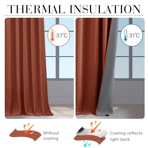 100% Blackout Linen Textured Curtains 90 Inch Long for Office (Terracotta / 52"W x 90"L (Pack of 2))