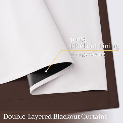 Brown 100% Blackout Curtain Panels 84 inches (50"W x 84"L (Pack of 2) / Brown With White Backing)