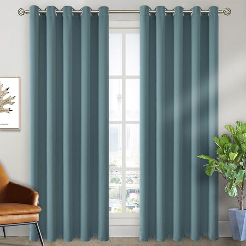 Stone Blue Blackout Curtains for Living Room 84 Inch Long (Stone Blue / 70"W x 84"L (Pack of 2))