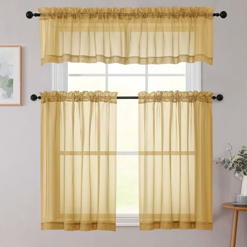Sheer Valances for Windows 2 Pack (Gold / 42"W x 14"L (Pack of 2))