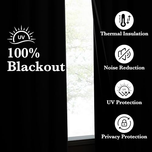Full Blackout Curtains 96 inch Long for Home Theater (Jet Black / 52"W x 96"L (Pack of 2))