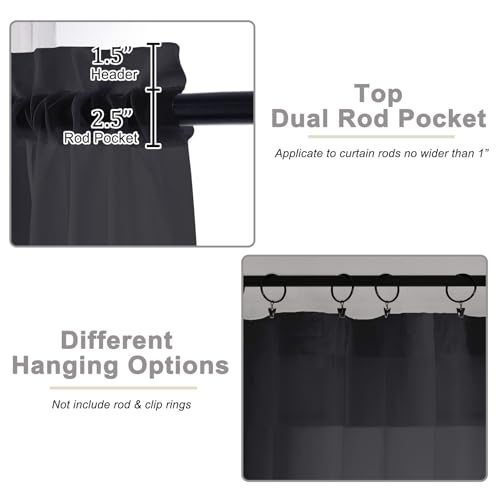 Extra Long Black Sheer Curtains for Bedroom Living Room 108 Inches Long 2 Panels Set (Black / 59"W x 108"L (Pack of 2))