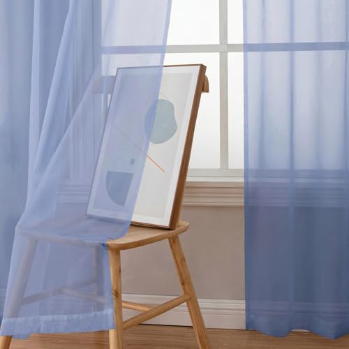 Denim Sheer Curtains 63 Inch Length 2 Panels (Denim / 42"W x 63"L (Pack of 2))