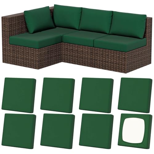 8Pcs Outdoor Cushion Covers (Dark-green / Square-large + Square)