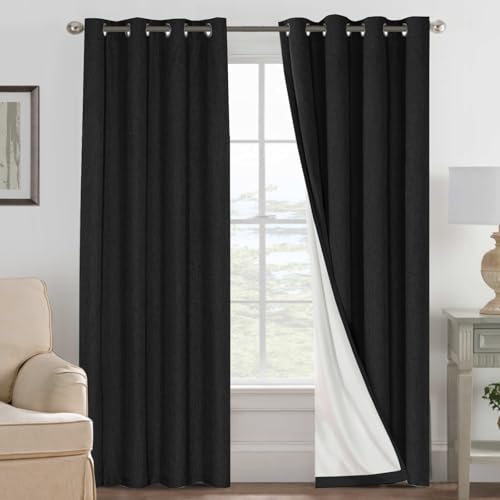 100% Blackout Linen Curtains 96" L 2 Panels Black (Black / 52"W x 96"L (Pack of 2))