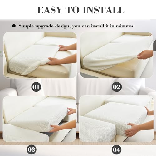 Sofa Covers Couch Covers for Sofa Pet Friendly Couch Cushion Covers Universal Sofa Covers Washable Stretch Slipcovers for Sectional Sofa (Texture Ivory White / 3 Seats + Chaise Cover)