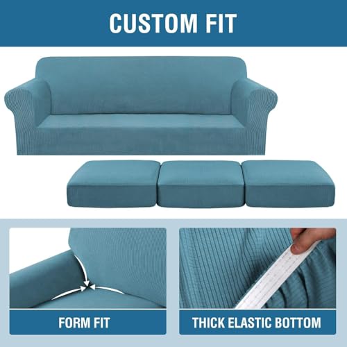 4 Piece Stretch Sofa Covers for 3 Cushion Couch Covers for Living Room Furniture Slipcovers (Large Plus / Storm Blue)