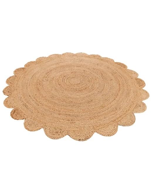Handwoven Natural Jute Round Rug with Scalloped Edge Braided Boho Area Rug for Living Room (5' (Round)) / Natural)