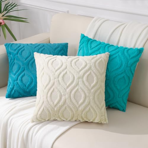 Faux Fur Plush Soft Turquoise Throw Pillow Covers 24x24 Set of 2 (24" x 24" (Pack of 2) / Turquoise)