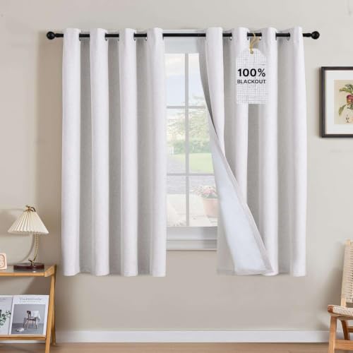 100% Blackout Linen Curtains 63" L 2 Panels Heathered White (Heathered White / 52"W x 63"L (Pack of 2))